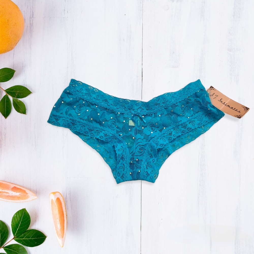 NEW Blue floral lace crystal stud panties